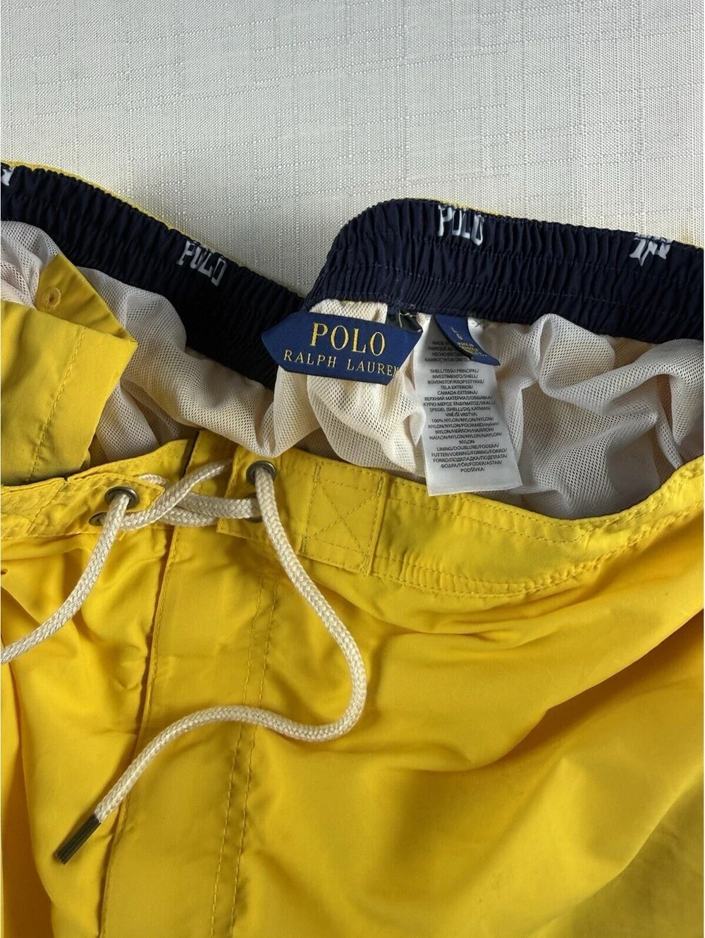 Polo Ralph Lauren Traveler Swim Trunks Mens L Yellow Cargo Pocket Pony Nylon